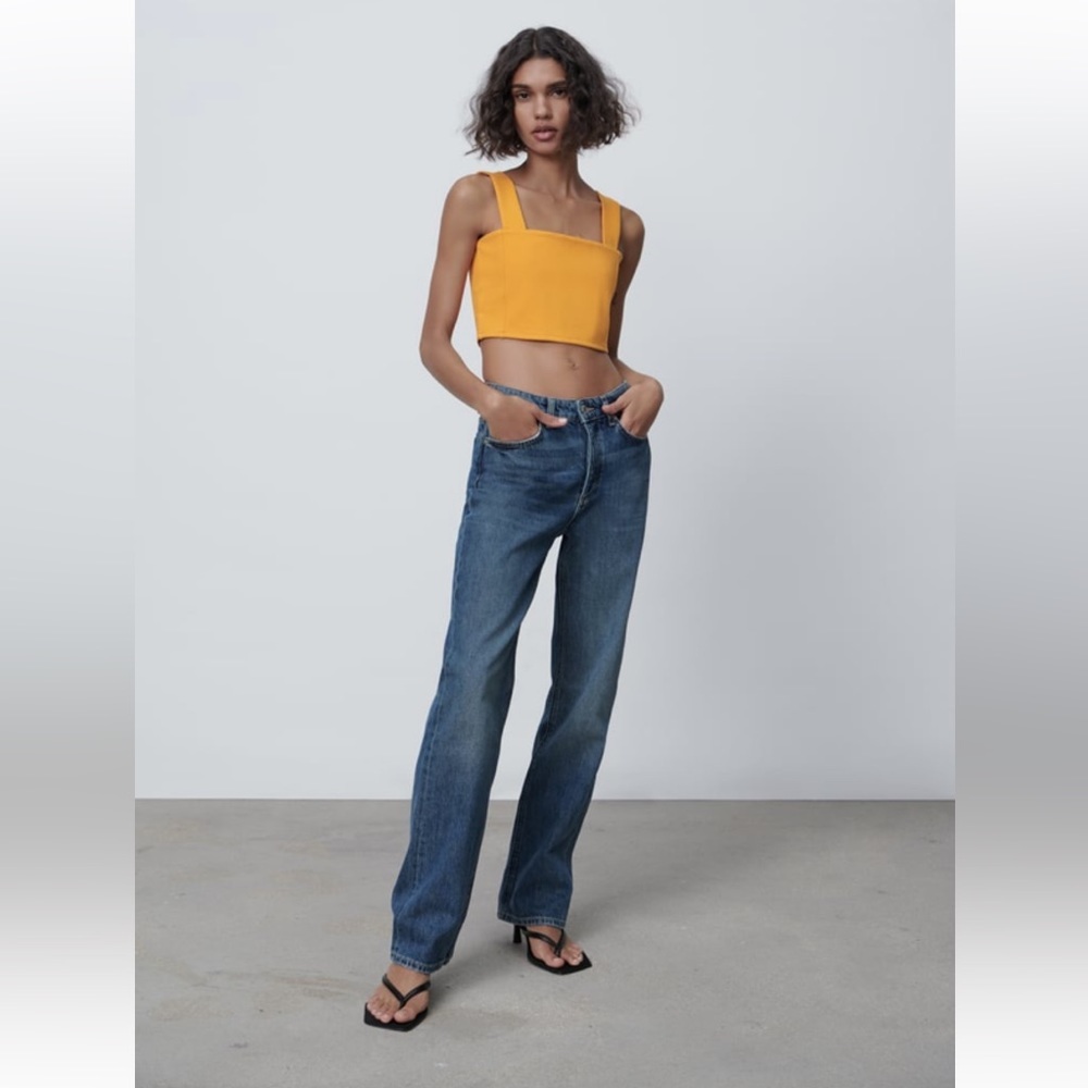 Zara Stretch Seamed Crop Top Mango Size small